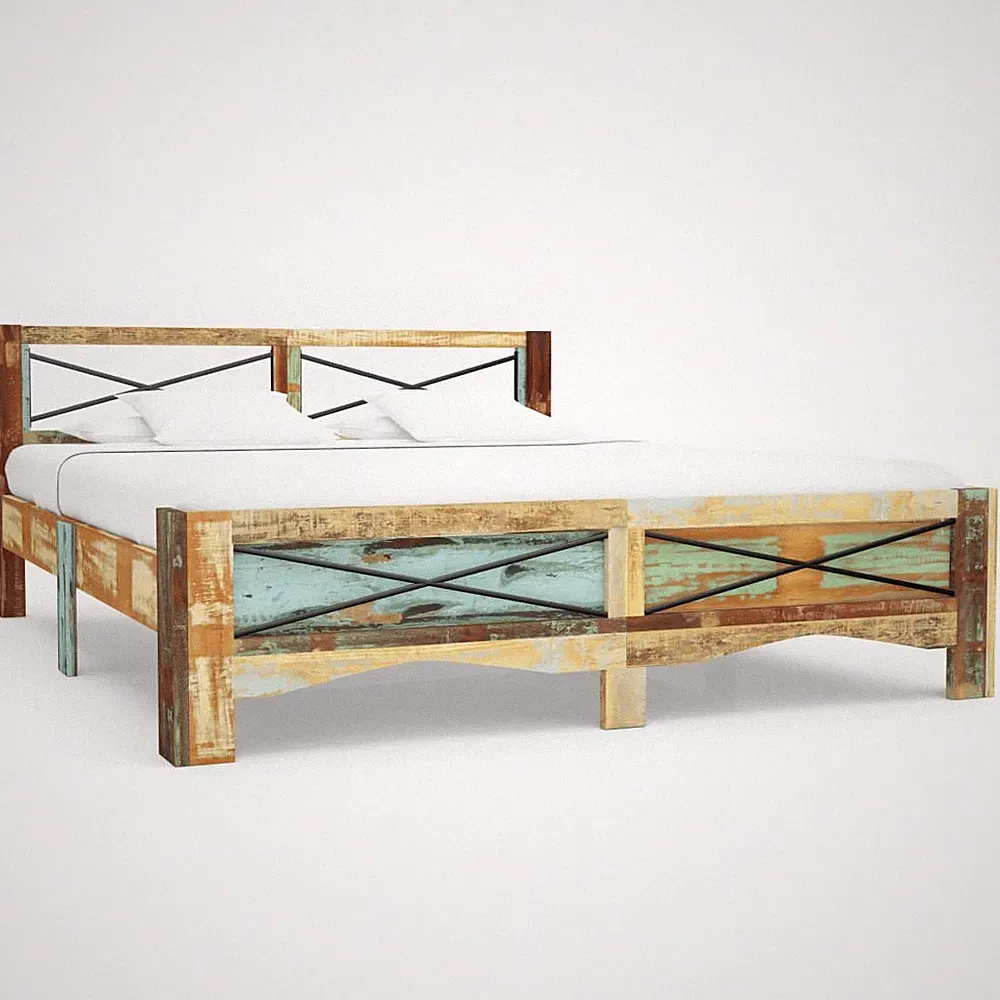 Massivholzbett Bettgestell Holzbett Doppelbett Bett Schlafzimmer Altholz vidaXL
