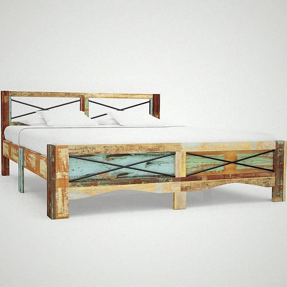 Massivholzbett Bettgestell Holzbett Doppelbett Bett Schlafzimmer Altholz vidaXL
