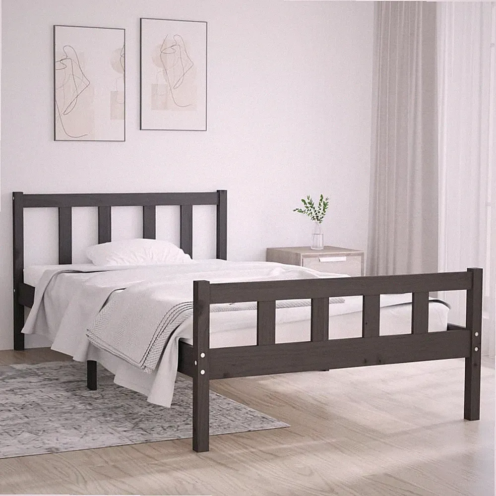 Massivholzbett Grau 100x200 cm