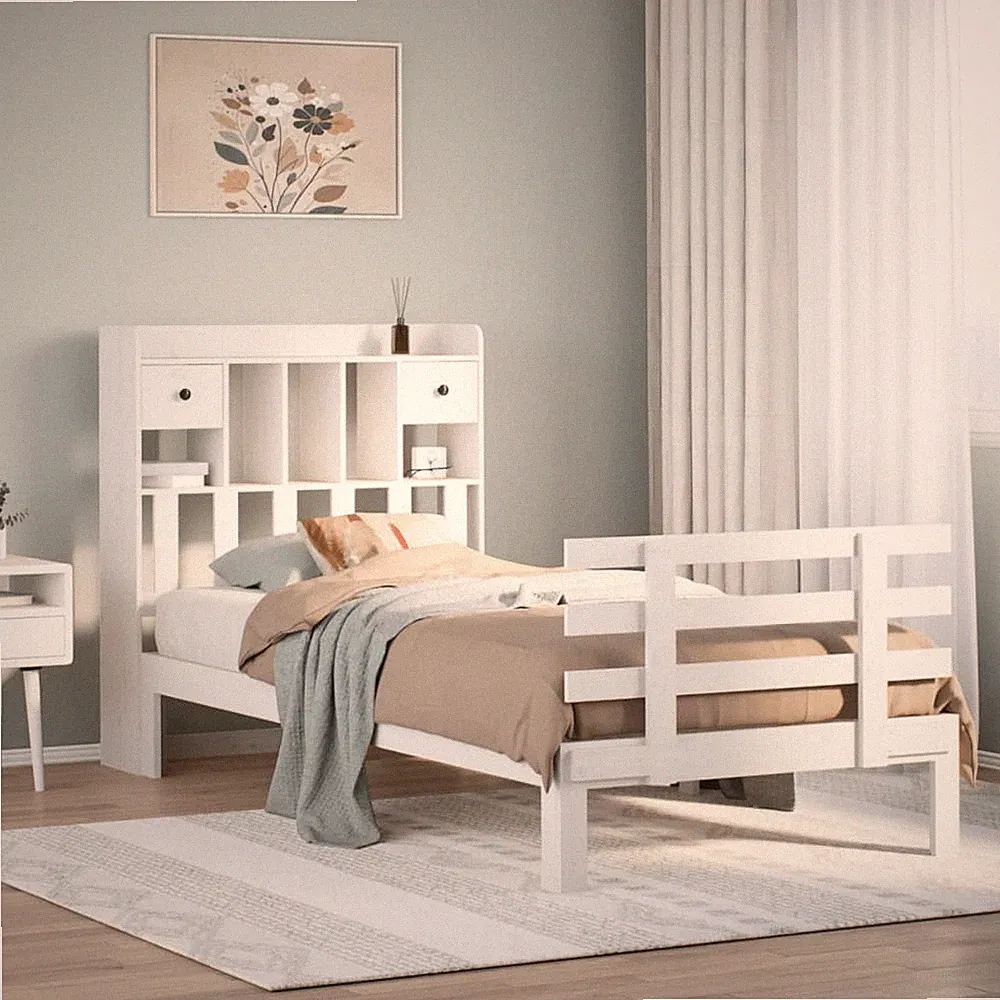 Massivholzbett Holzbett Bett Bettgestell mit Regal ohne Matratze Kiefer vidaXL