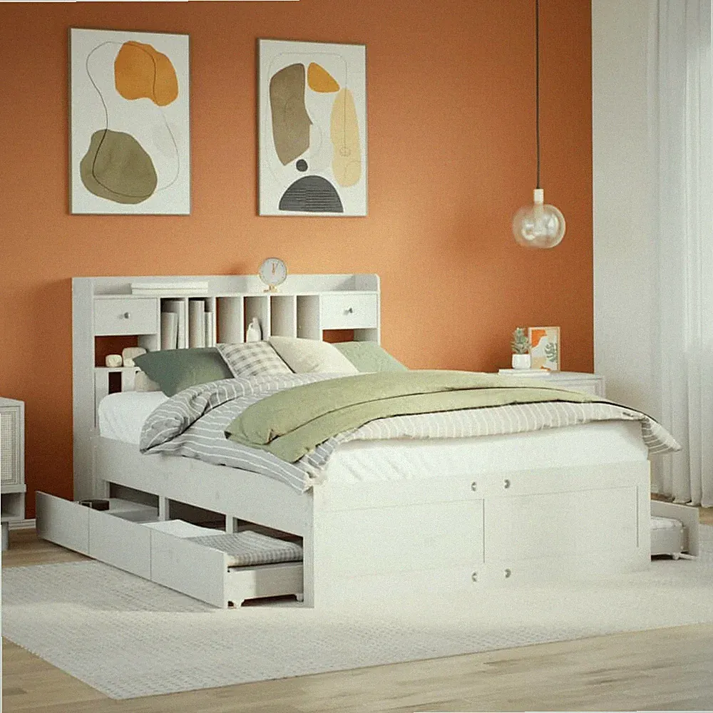 Massivholzbett Holzbett Bett Bettgestell mit Regal ohne Matratze Kiefer vidaXL