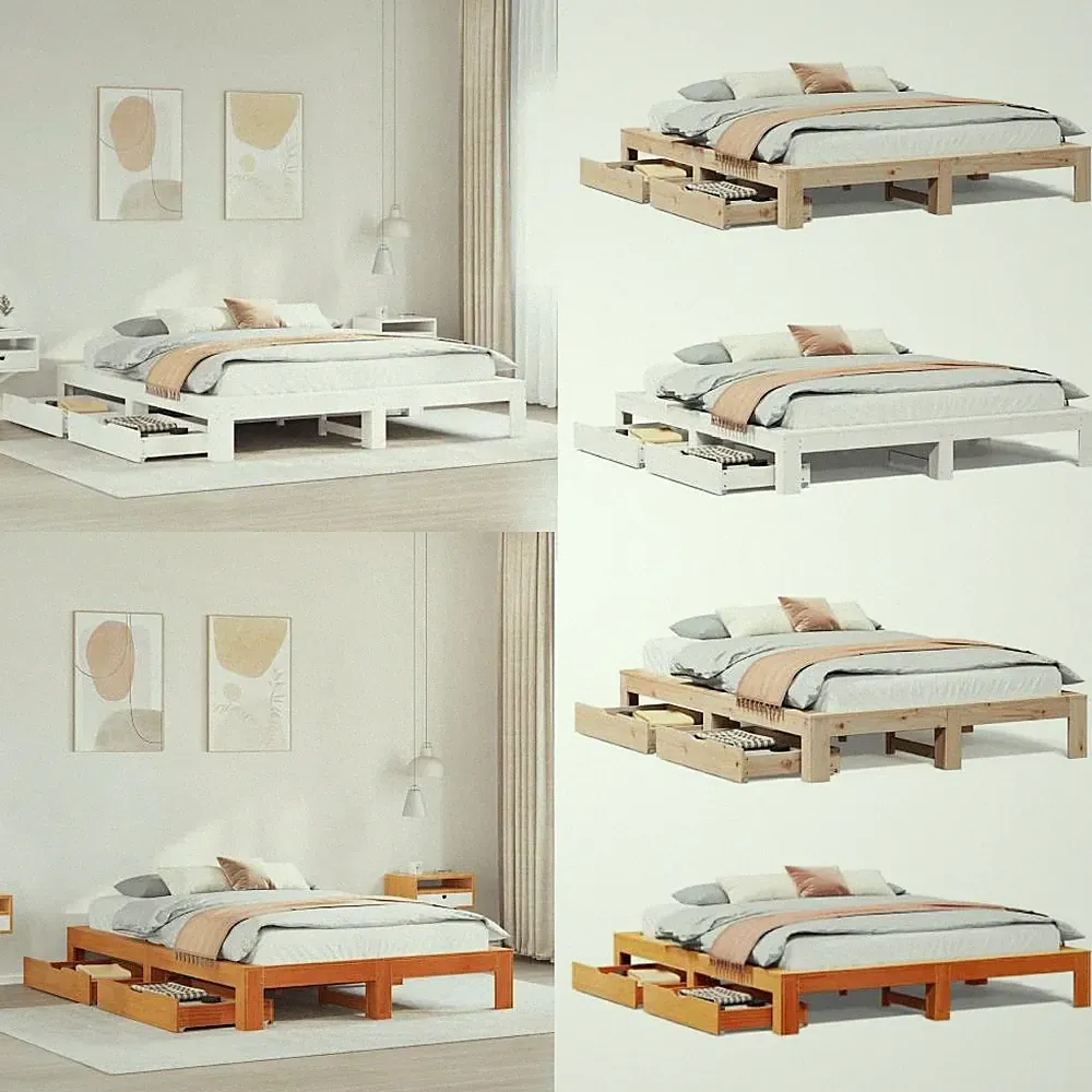 Massivholzbett Holzbett Bett Bettgestell ohne Matratze mit Schubladen vidaXL