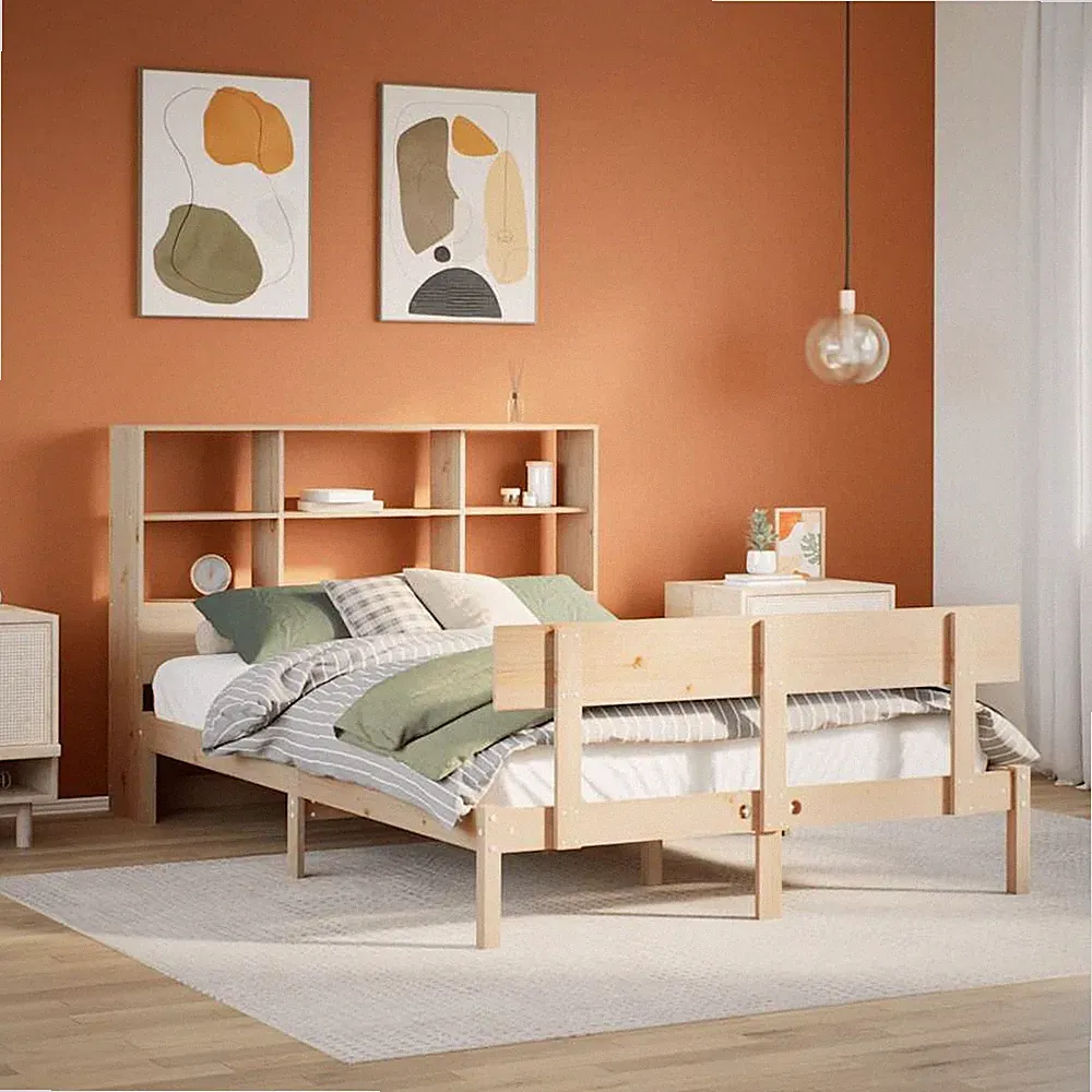 Massivholzbett Holzbett Bett mit Bücherregal ohne Matratze Kiefernholz vidaXL