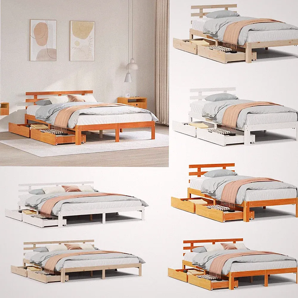 Massivholzbett Holzbett Bettgestell Bett mit Schubladen Lattenrost Kiefer
