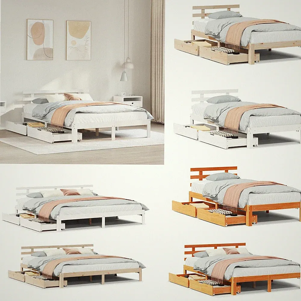 Massivholzbett Holzbett Bettgestell Bett mit Schubladen Lattenrost Kiefer