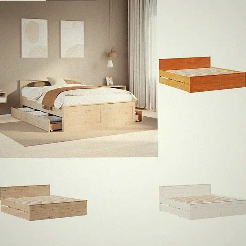 Massivholzbett Holzbett ohne Matratze mit Kopfteil Einzelbett Bett 9 Farbe DE