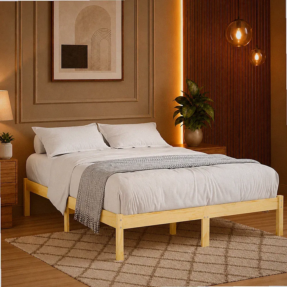 Massivholzbett Kiefer Bettgestell Bett Holzbett Doppelbett Natur | 160 x 200 cm