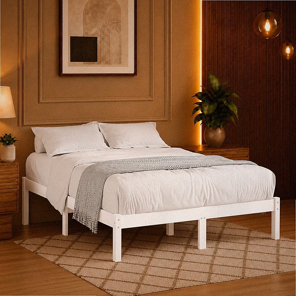 Massivholzbett Kiefer Bettgestell Bett Holzbett Doppelbett Weiß | 150 x 200 cm