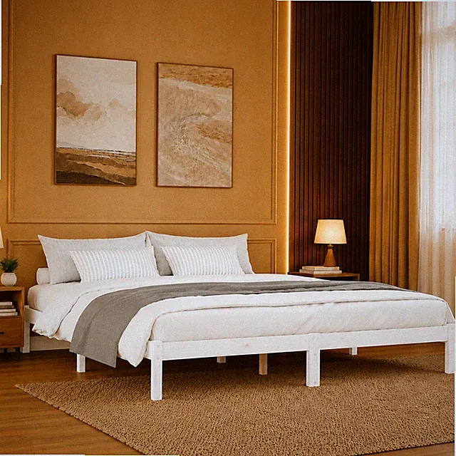 Massivholzbett Kiefer Bettgestell Bett Holzbett Doppelbett Weiß | 200 x 220 cm
