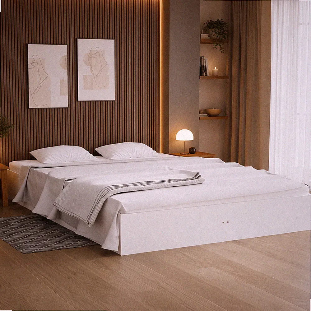 Massivholzbett Kiefer Bettgestell Doppelbett Schlafzimmer Weiß | 140 x 200 cm