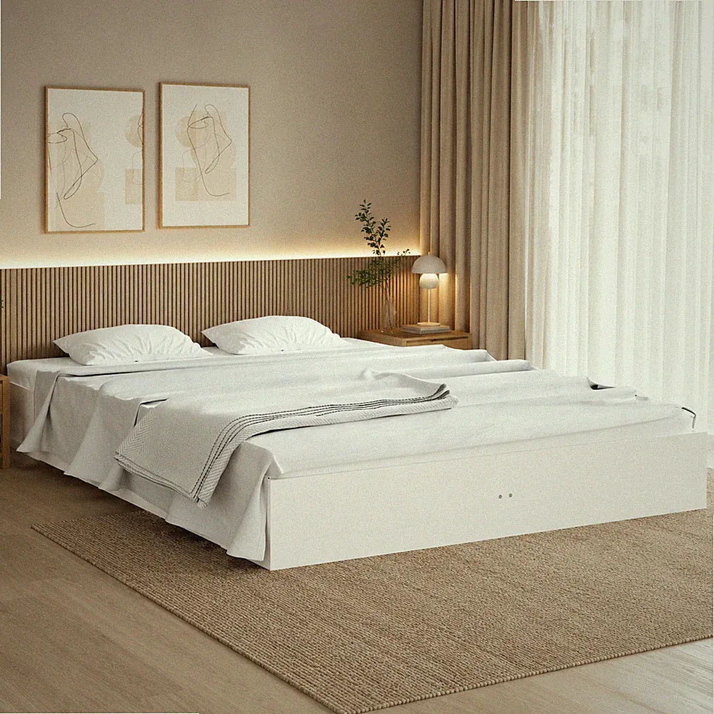 Massivholzbett Kiefer Bettgestell Doppelbett Schlafzimmer Weiß | 200 x 200 cm