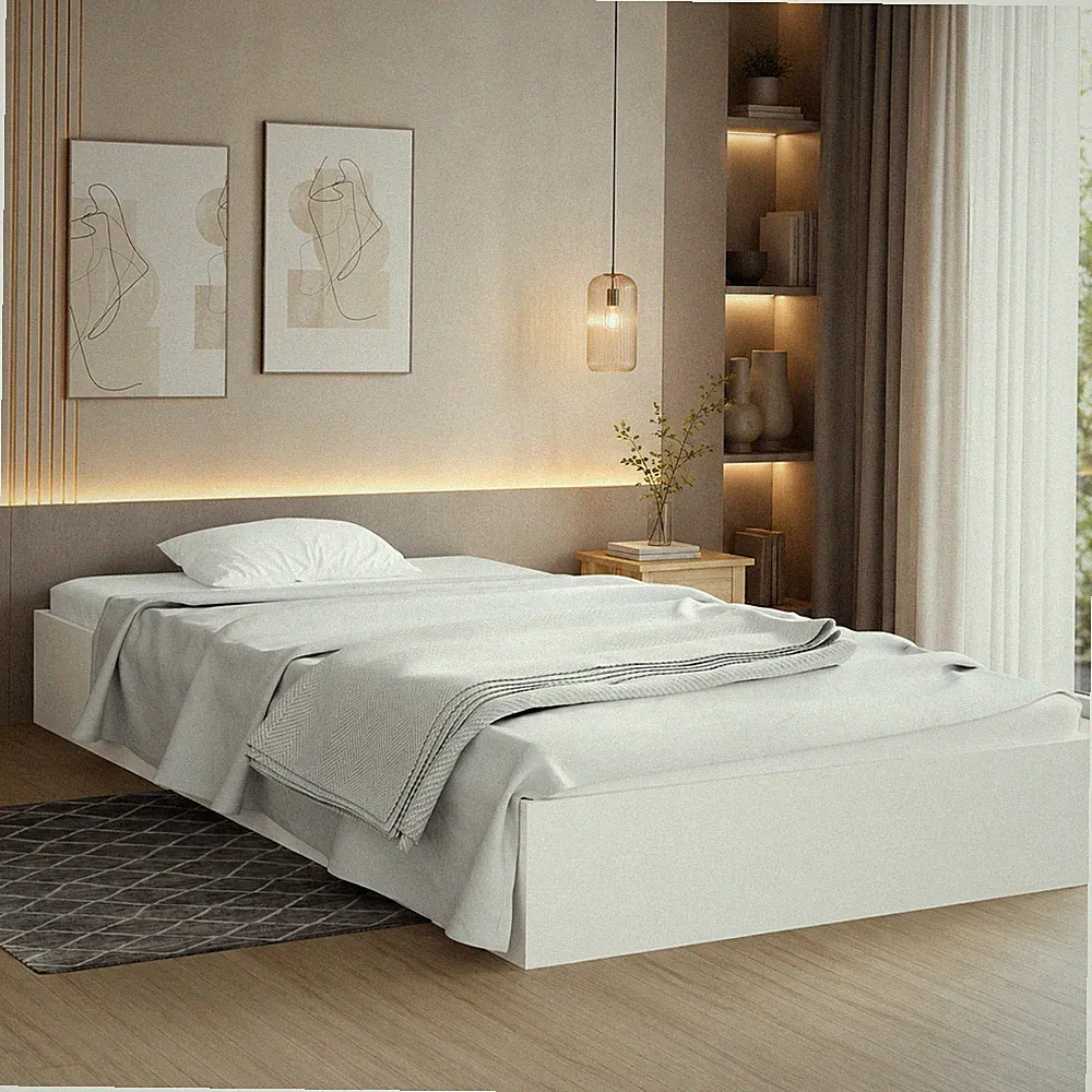 Massivholzbett Kiefer Bettgestell Einzelbett Schlafzimmer Weiß | 100 x 200 cm