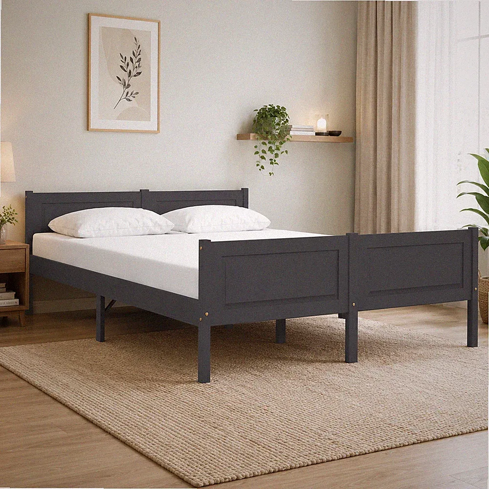 Massivholzbett Kiefer Bettgestell Holzbett Doppelbett Grau | 140 x 200 cm