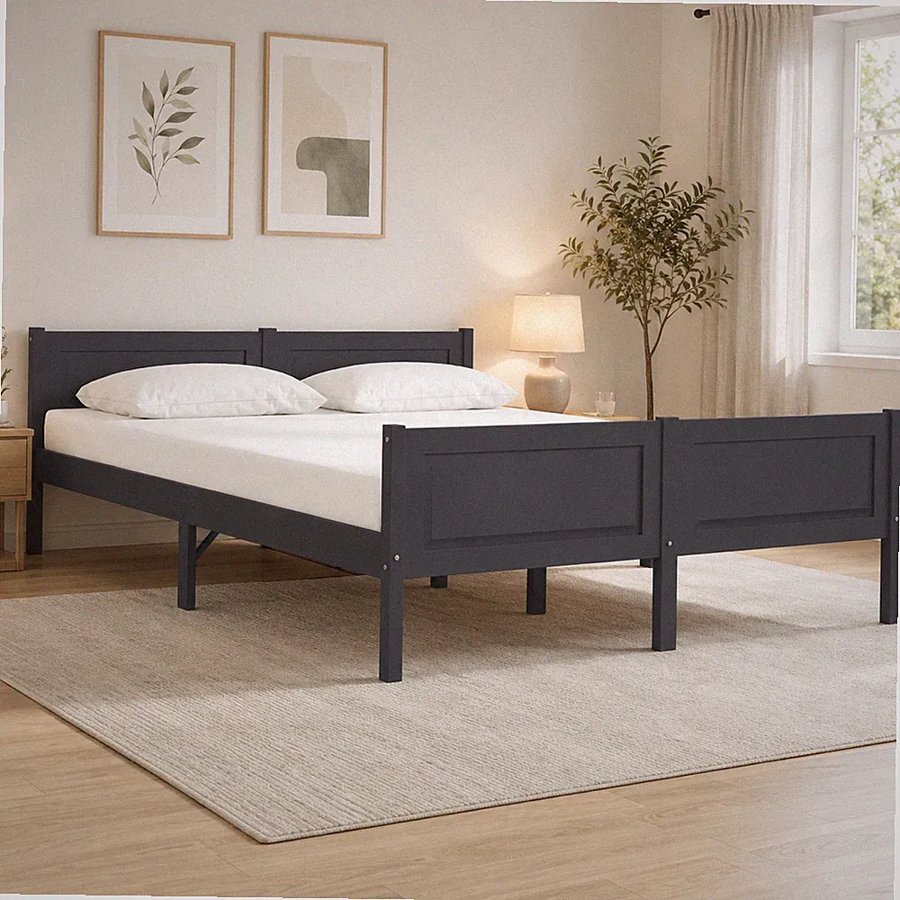 Massivholzbett Kiefer Bettgestell Holzbett Doppelbett Grau | 160 x 200 cm