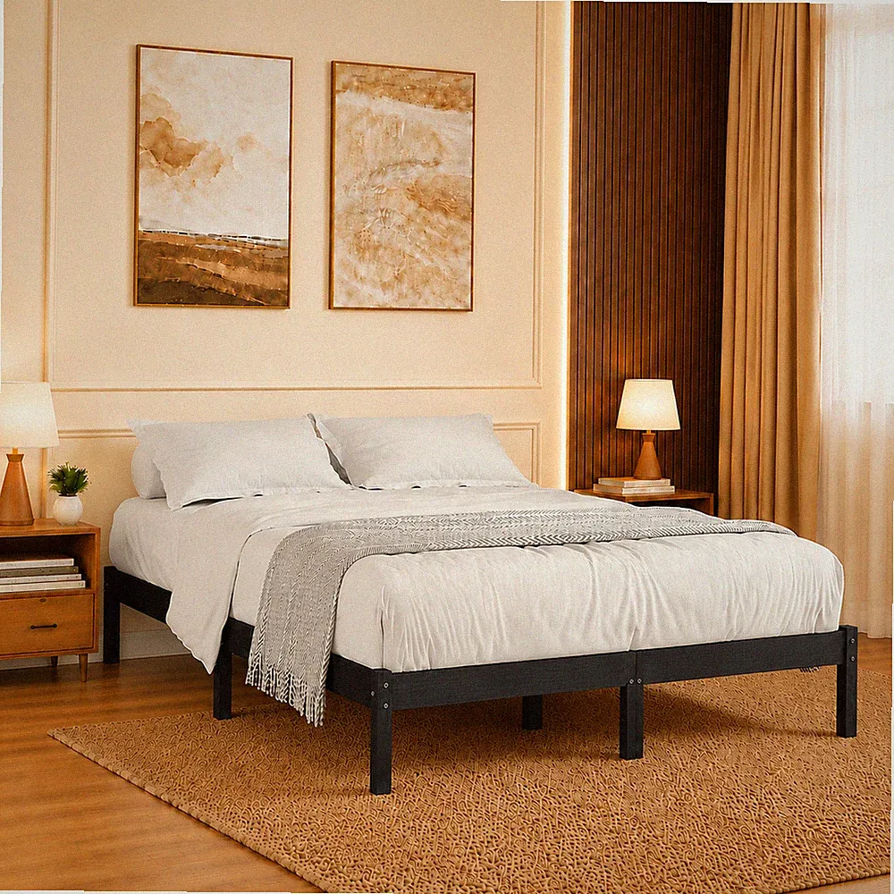 Massivholzbett Kiefer Bettgestell Holzbett Doppelbett Grau | 200 x 200 cm