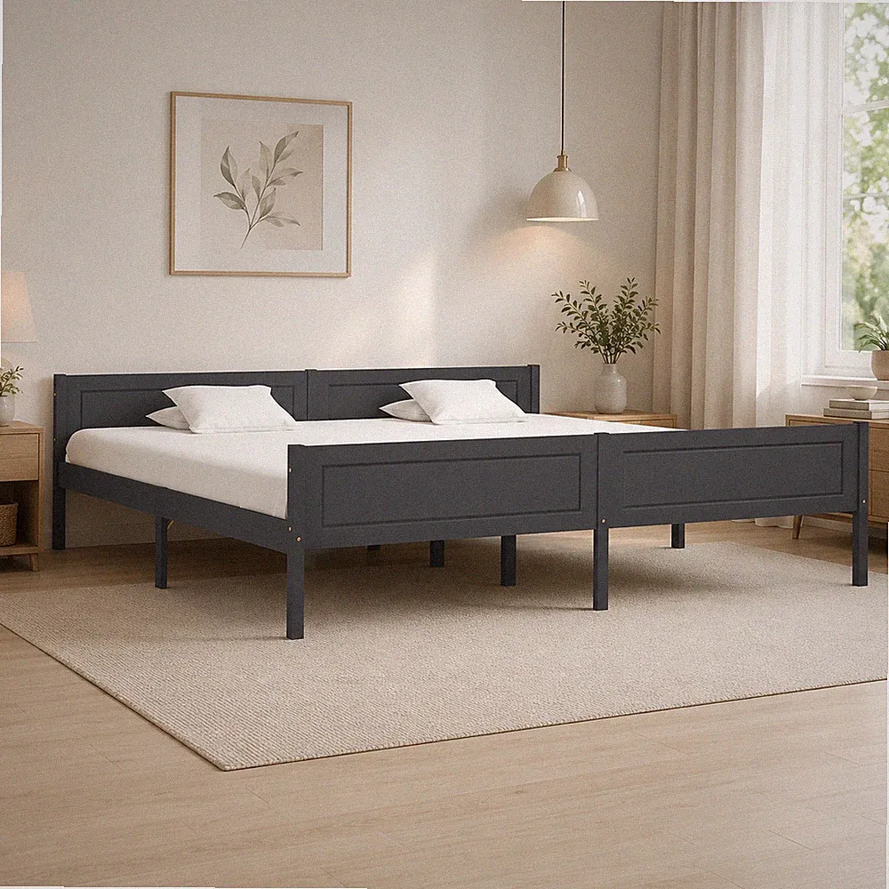 Massivholzbett Kiefer Bettgestell Holzbett Doppelbett Grau | 200 x 200 cm