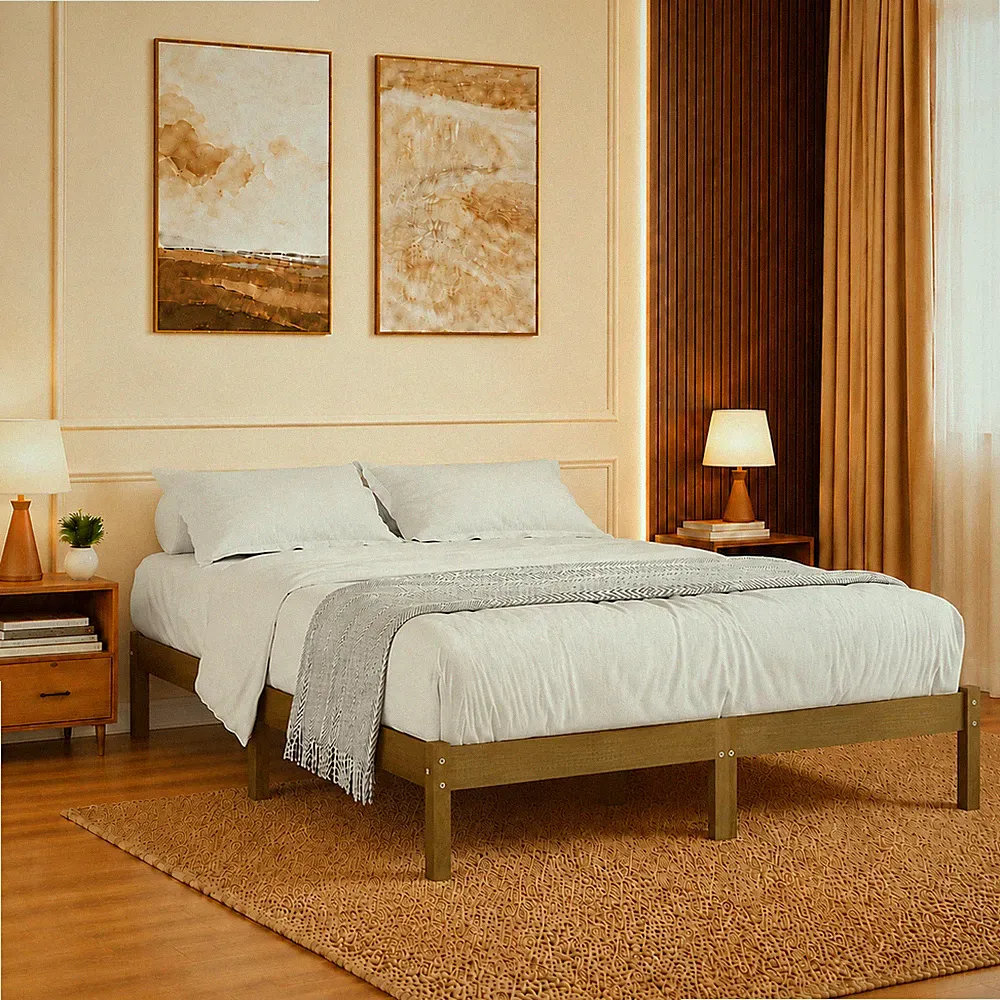 Massivholzbett Kiefer Bettgestell Holzbett Doppelbett Honigbraun | 200 x 200 cm