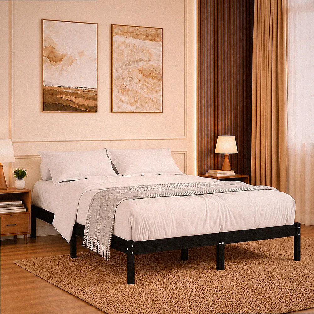 Massivholzbett Kiefer Bettgestell Holzbett Doppelbett Schwarz | 200 x 200 cm