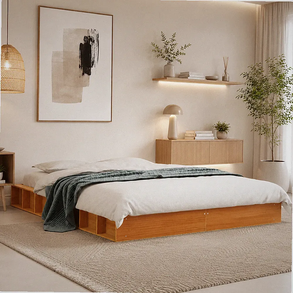 Massivholzbett Kiefer Bettgestell Holzbett Doppelbett Wachsbraun | 150 x 200 cm