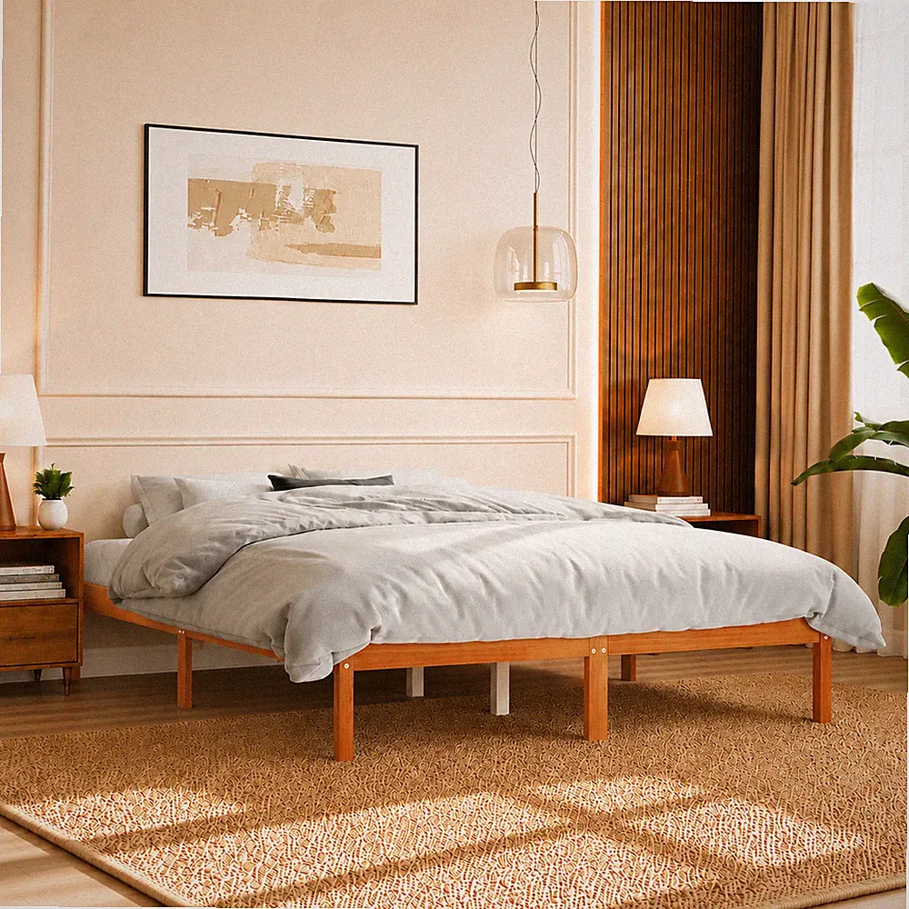Massivholzbett Kiefer Bettgestell Holzbett Doppelbett Wachsbraun | 160 x 200 cm