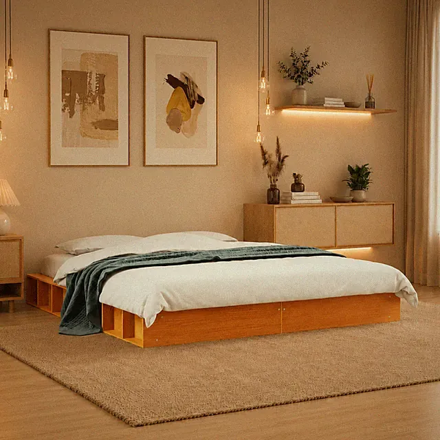 Massivholzbett Kiefer Bettgestell Holzbett Doppelbett Wachsbraun | 180 x 200 cm