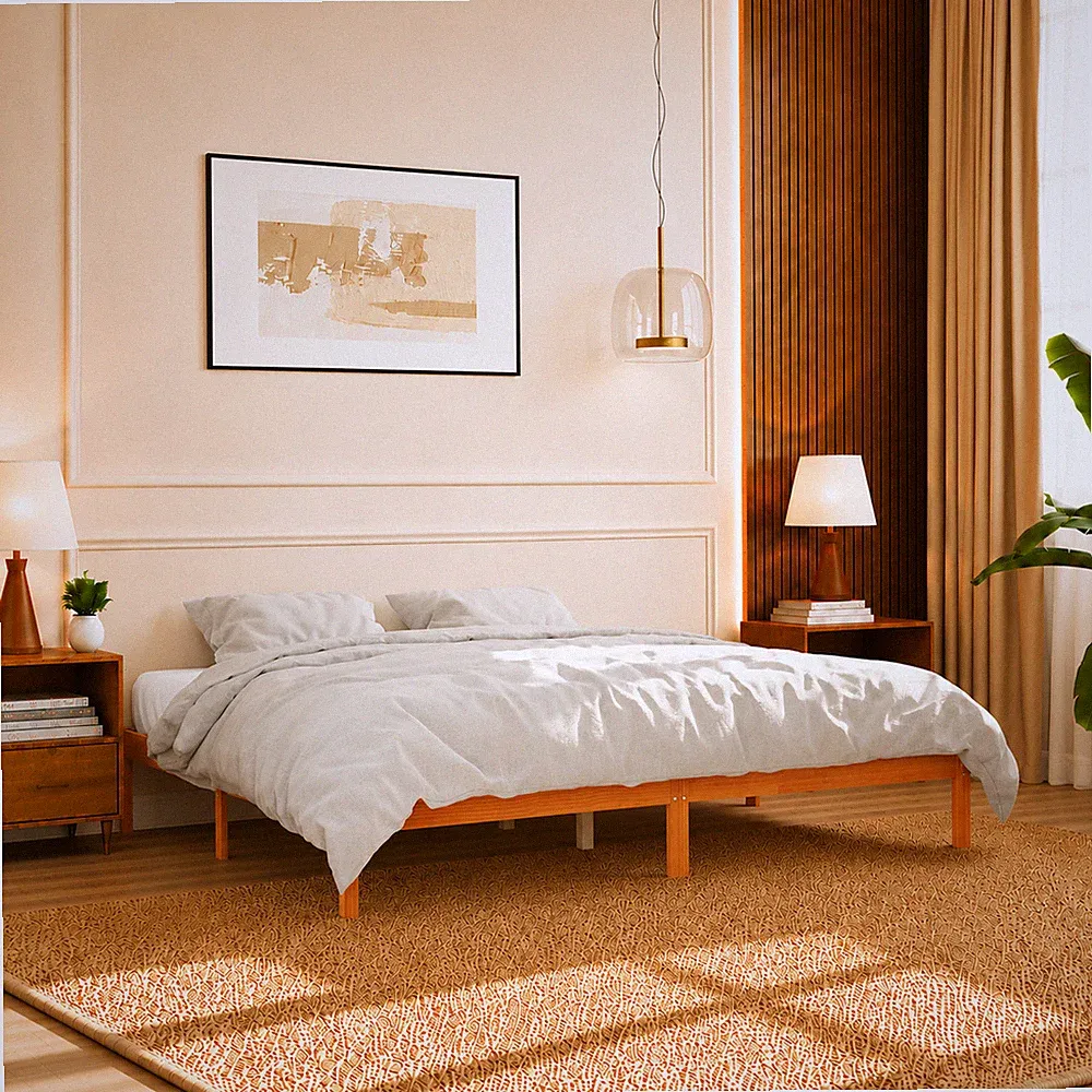 Massivholzbett Kiefer Bettgestell Holzbett Doppelbett Wachsbraun | 200 x 200 cm