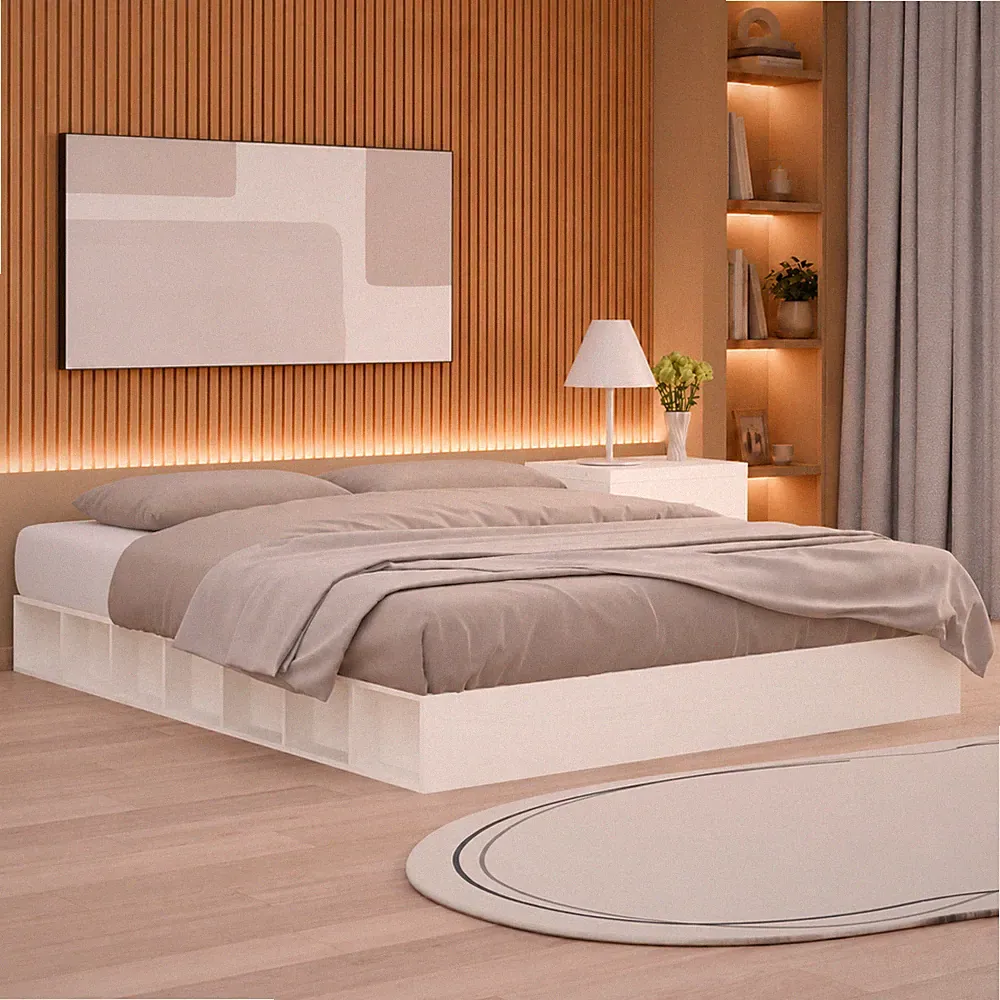 Massivholzbett Kiefer Bettgestell Holzbett Doppelbett Weiß | 200 x 200cm