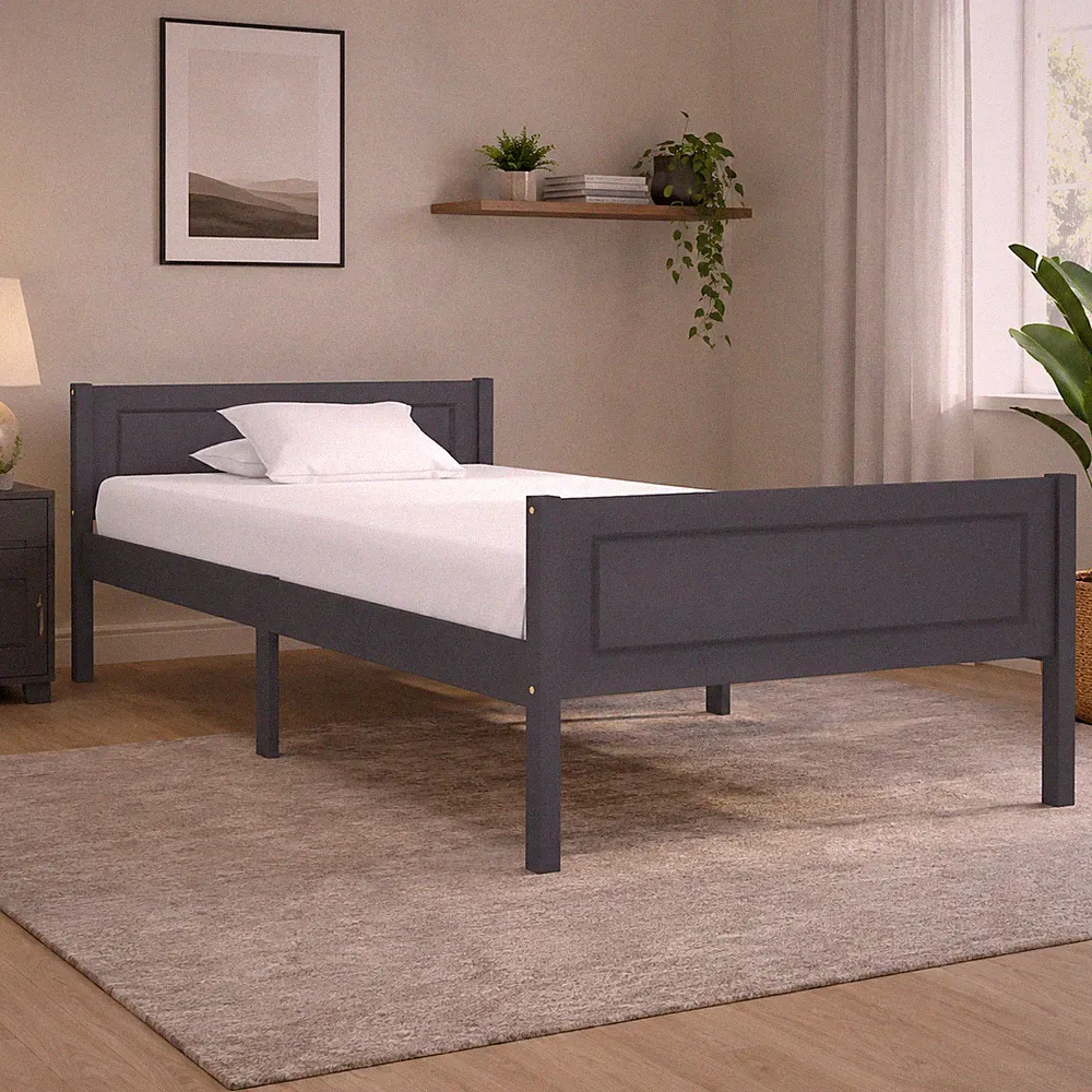 Massivholzbett Kiefer Bettgestell Holzbett Einzelbett Grau | 100 x 200 cm