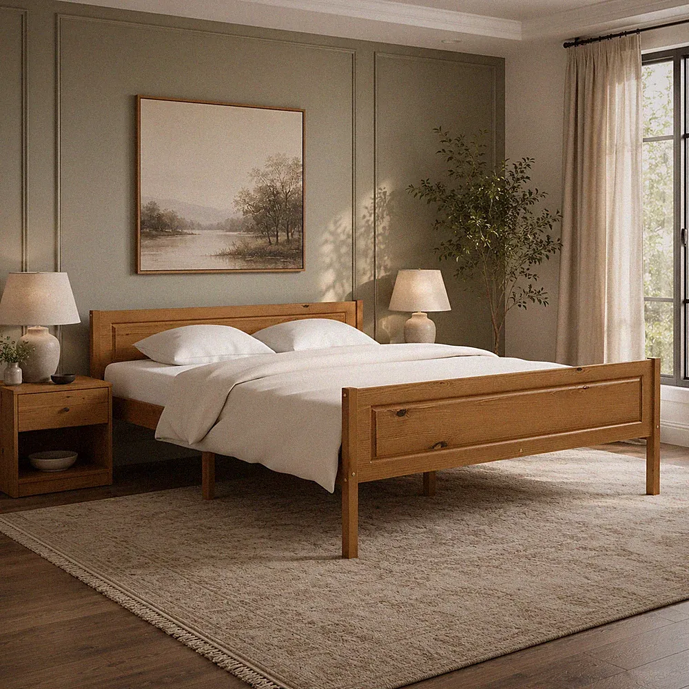 Massivholzbett Kiefer Bettgestell Holzbett Einzelbett Honigbraun | 120 x 200 cm