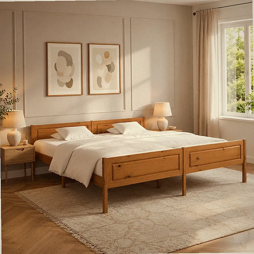 Massivholzbett Kiefer Bettgestell Holzbett Einzelbett Honigbraun | 200 x 200 cm
