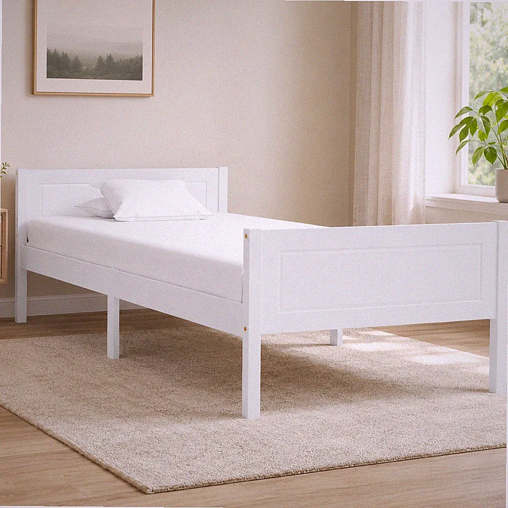 Massivholzbett Kiefer Bettgestell Holzbett Einzelbett Weiß | 100 x 200 cm