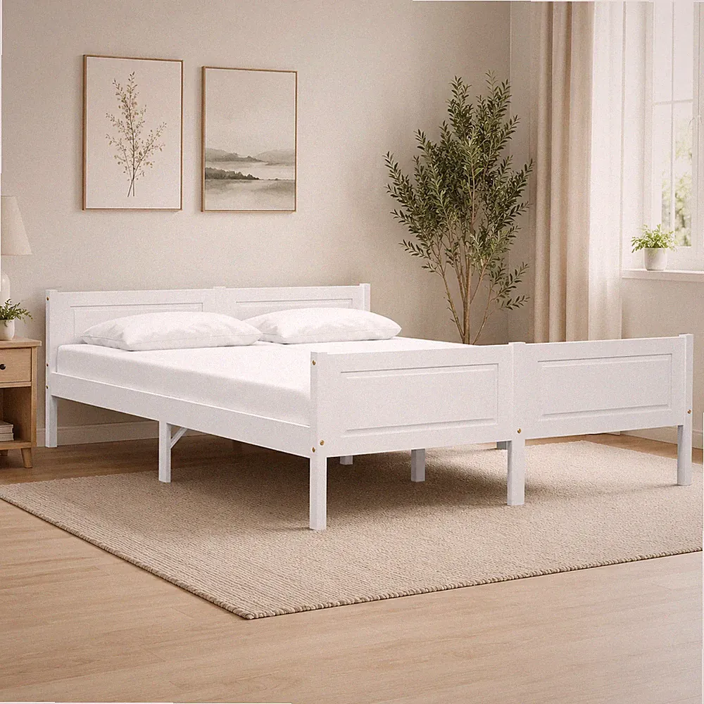 Massivholzbett Kiefer Bettgestell Holzbett Einzelbett Weiß | 120 x 200 cm