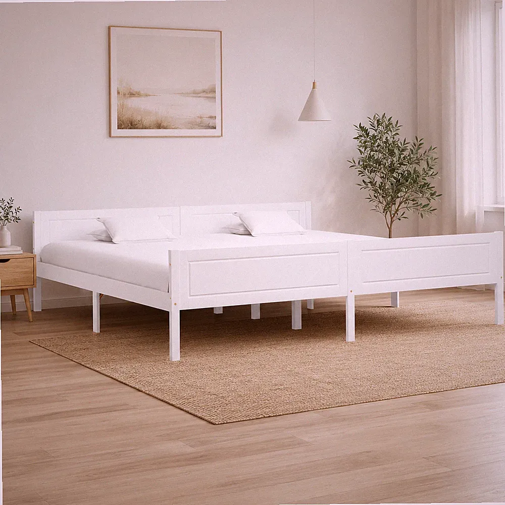 Massivholzbett Kiefer Bettgestell Holzbett Einzelbett Weiß | 200 x 200 cm