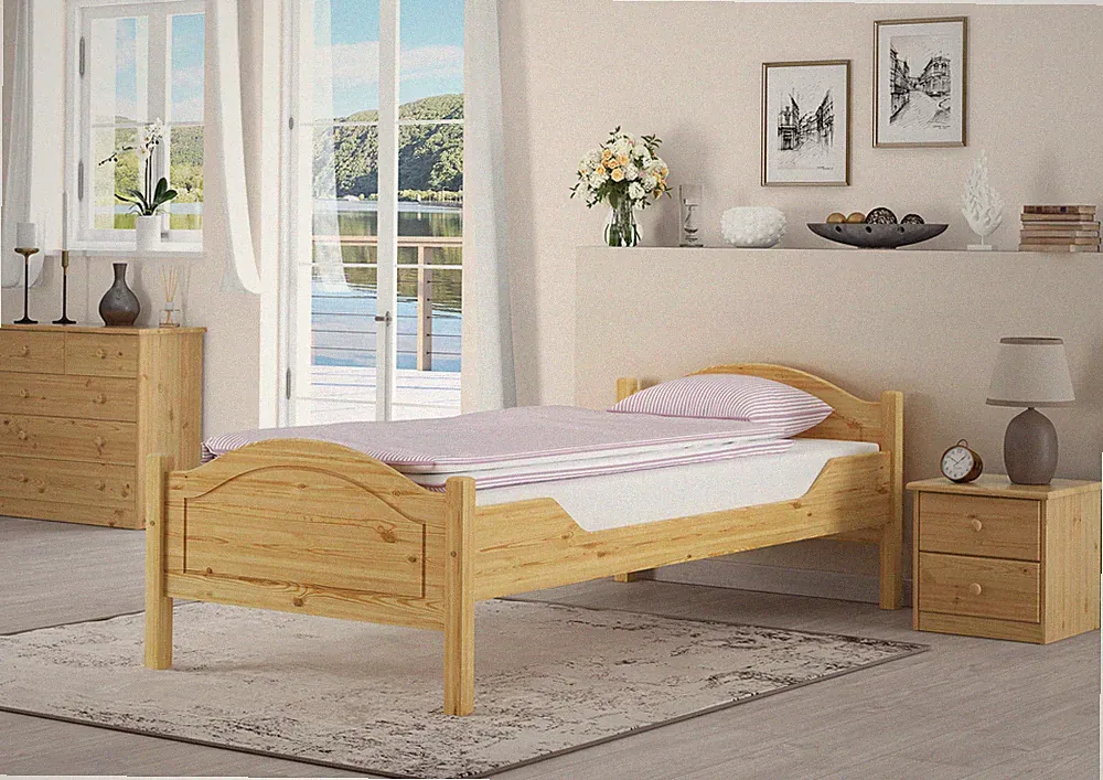 Massivholzbett Kiefer natur 90x200 Einzelbett Gästebett Zubehör wählbar