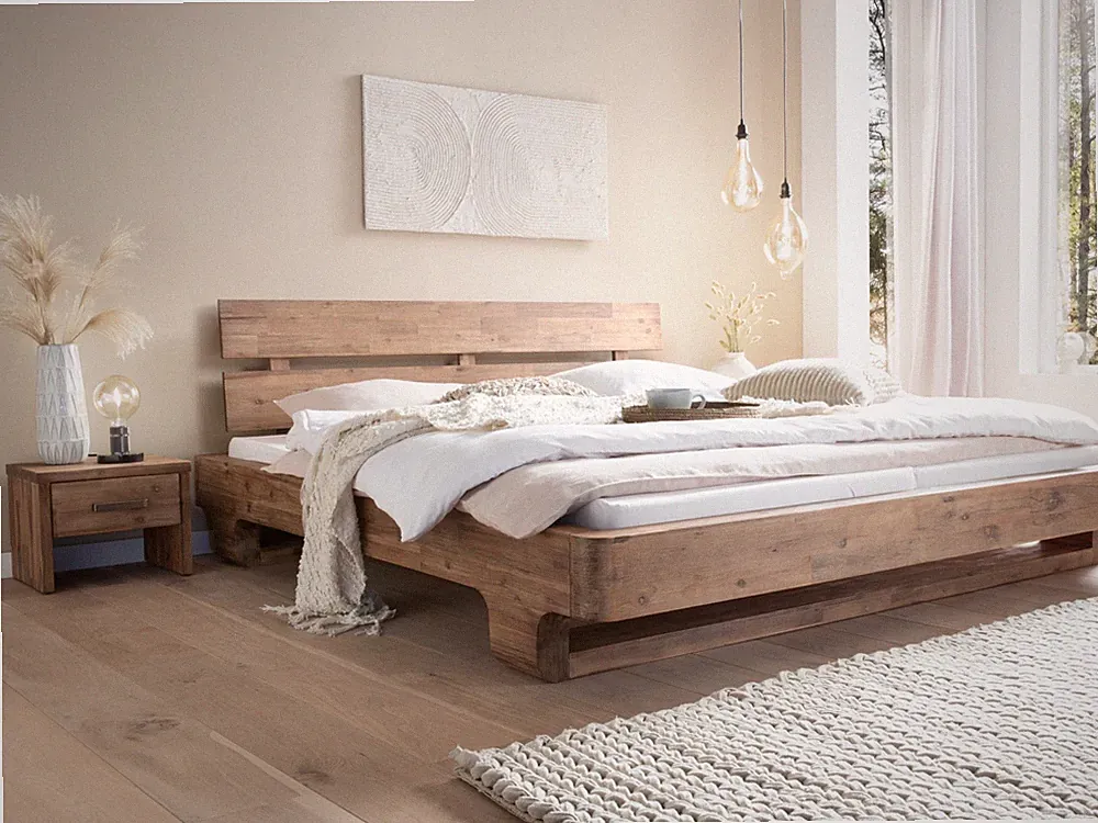 Massivholzbett Madras 180x200 Akazie gebürstet Ehebett Doppelbett massiv Kufen