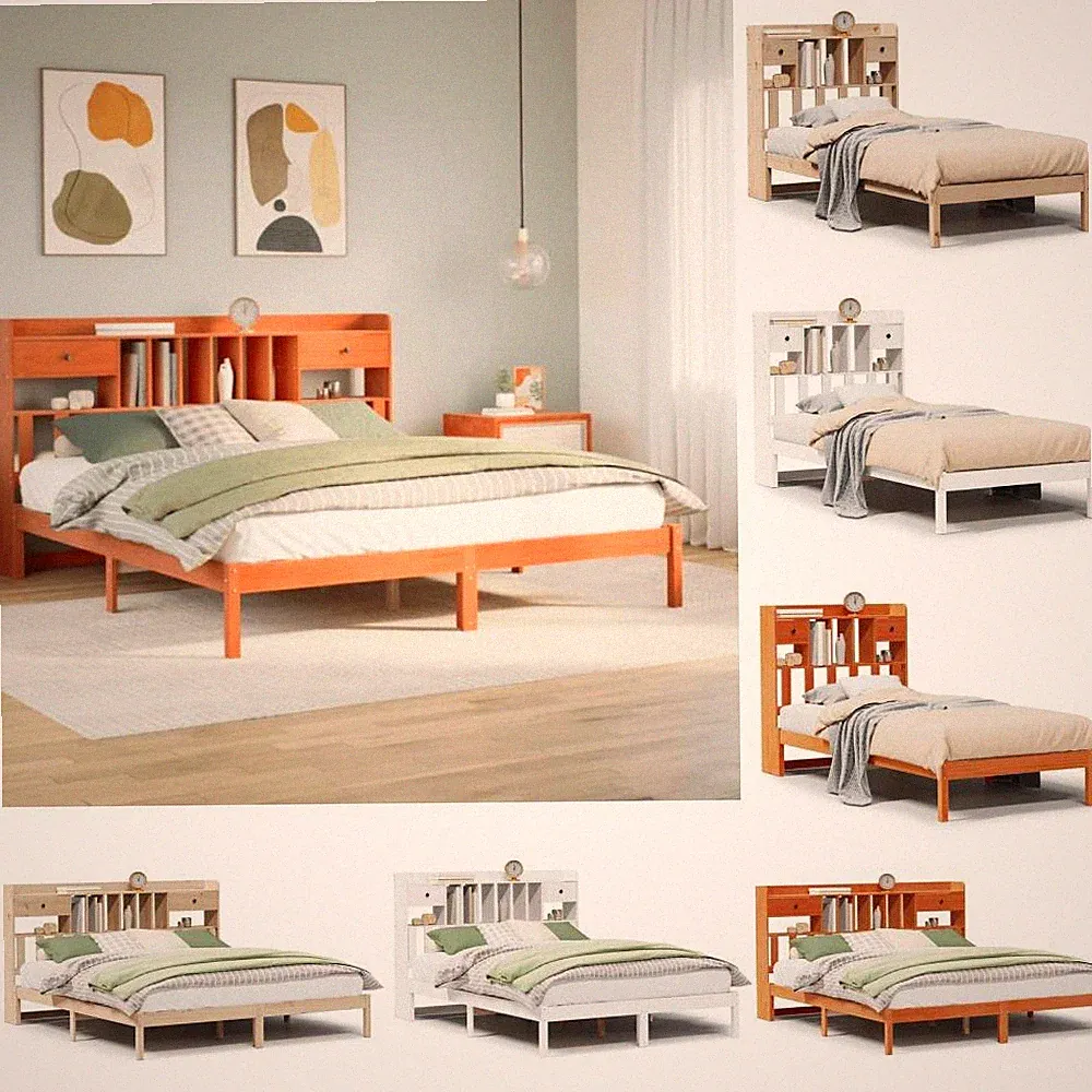 Massivholzbett mit Regal Holzbett Bett Bettgestell ohne Matratze vidaXL