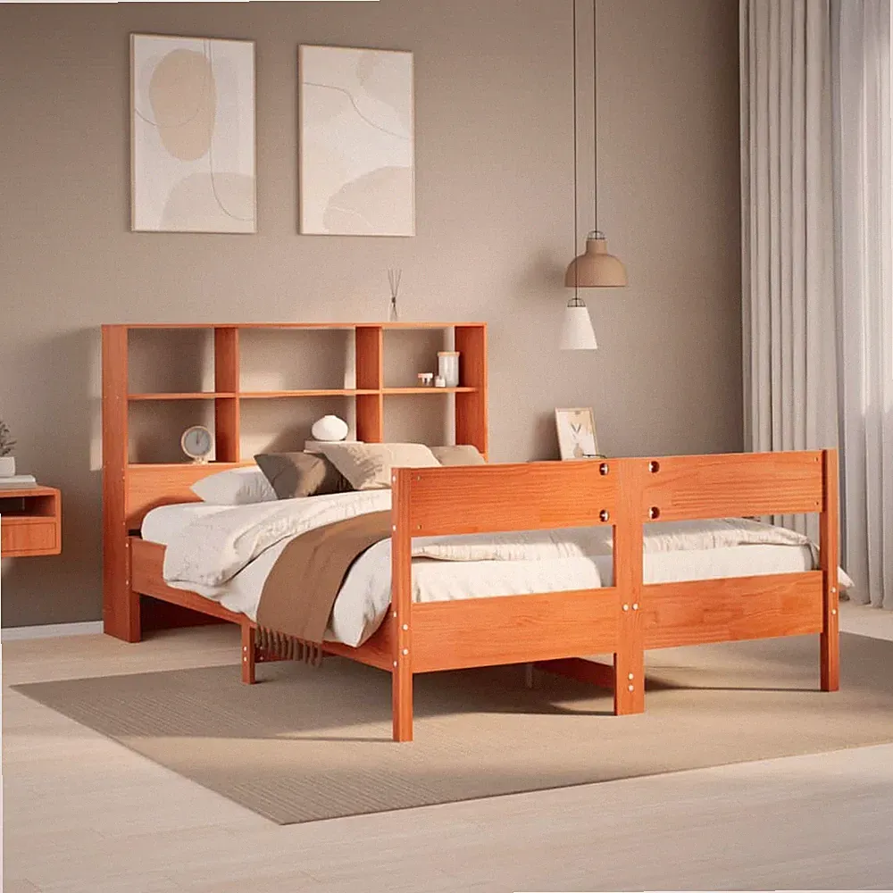 Massivholzbett mit Regal ohne Matratze Holzbett Bett Bettgestell Kiefer vidaXL