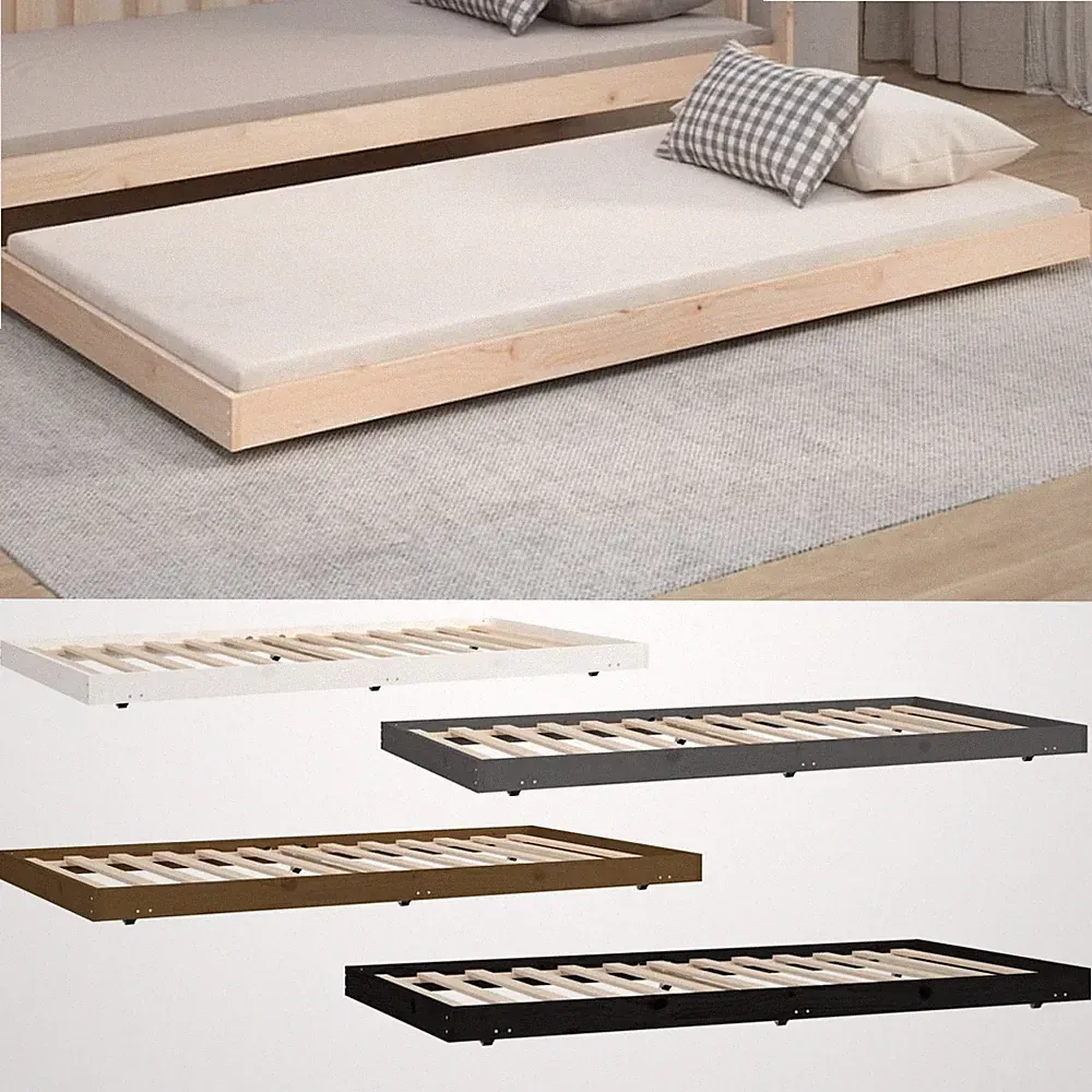 Massivholzbett mit Rollen Holzbett Einzelbett Bettgestell Bettrahmen Gästebett