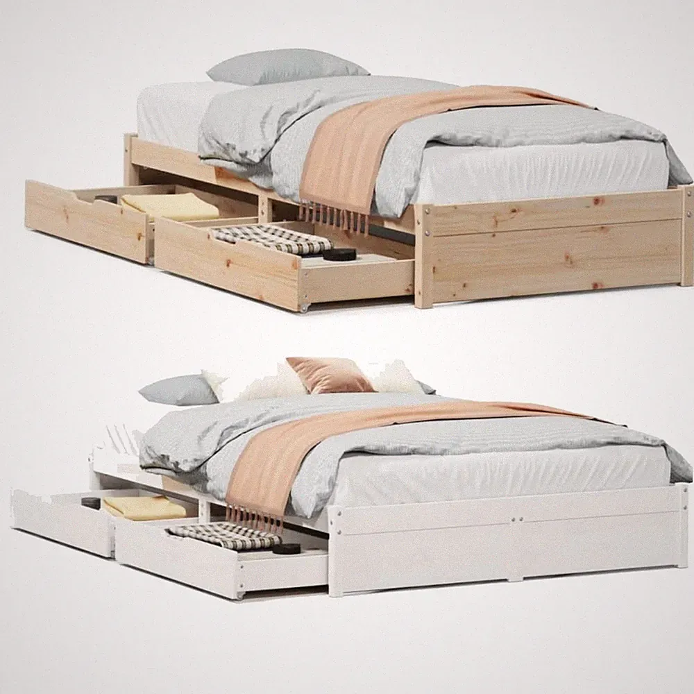 Massivholzbett mit Schublade und Lattenrost Einzelbett Doppelbett Holz Bett Neu