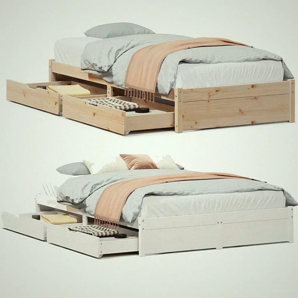 Massivholzbett mit Schublade und Lattenrost Einzelbett Doppelbett Holz Bett Neu