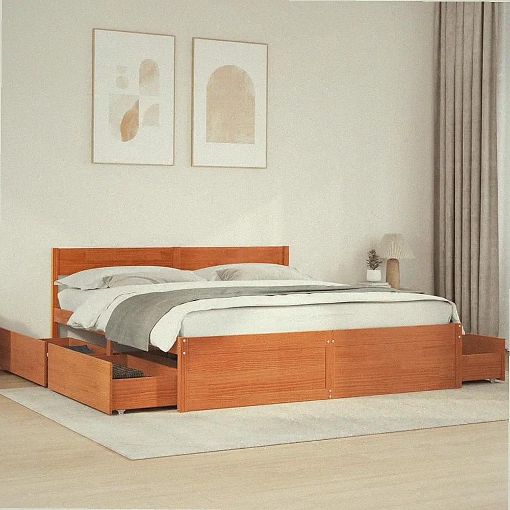 Massivholzbett mit Schubladen Holzbett Bettgestell Bett Bettrahmen Kiefer vidaXL