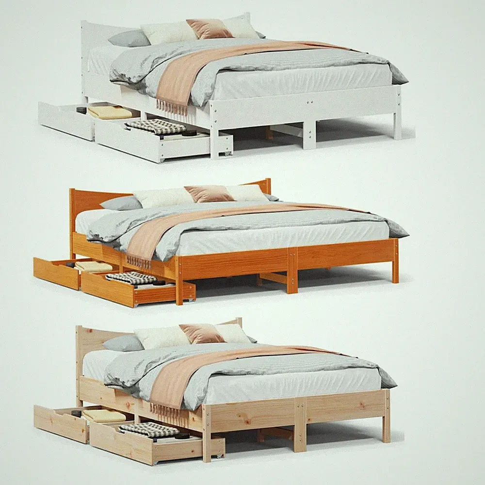 Massivholzbett mit Schubladen Kiefer Holz Doppelbett Einzelbett Bettgestell Bett