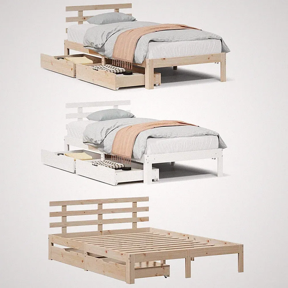 Massivholzbett mit Schubladen Lattenrost Kiefer Holz Bett Einzelbett Doppelbett