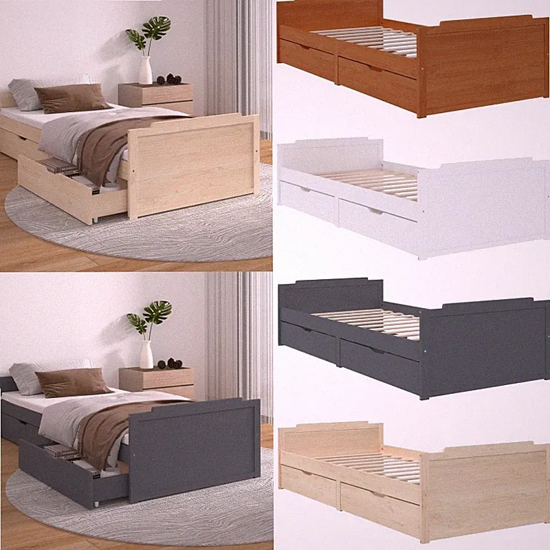 Massivholzbett Schubladen 90x200cm Bettgestell Bett mehrere Auswahl DE
