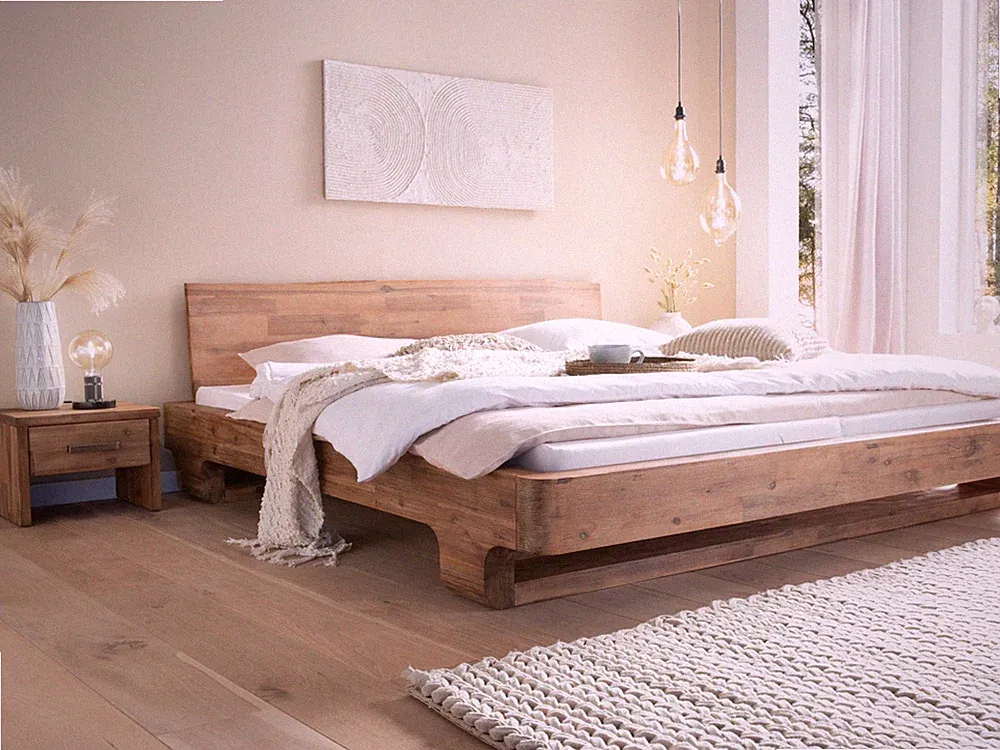 Massivholzbett Sendai 180x200 gebürsteter Akazie Ehebett Doppelbett Baumkante