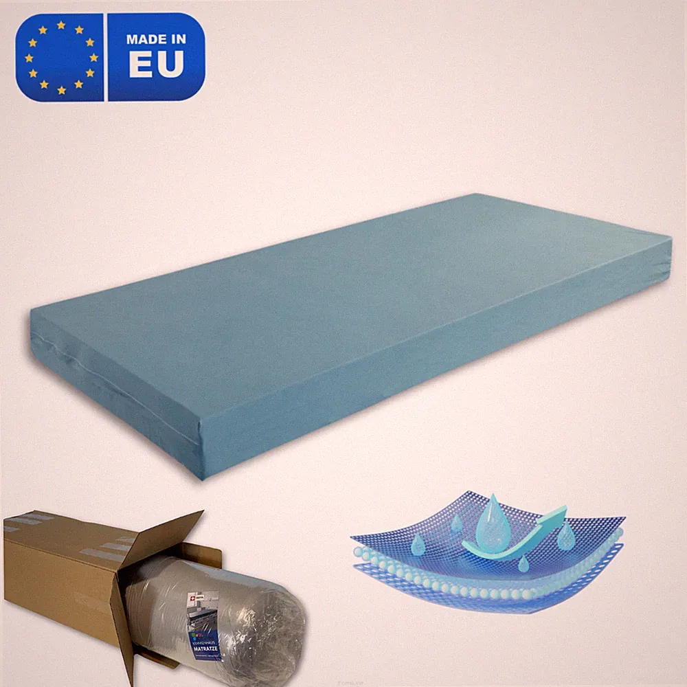 Matratze 90x200 cm für Pflegebett RG40 Wasserdicht Inkontinenzbezug 95°C 15cm