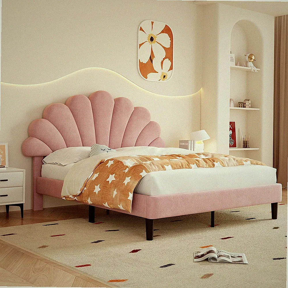 Merax Doppelbettgestell, 4 Fuß 6 Doppelbett Polsterbett, verstellbar Chic Petal