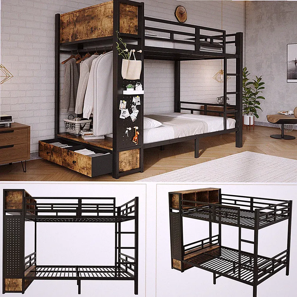 Metall Etagenbett 120x200cm mit Kleiderstange Schublade Stockbett Kinder Bett