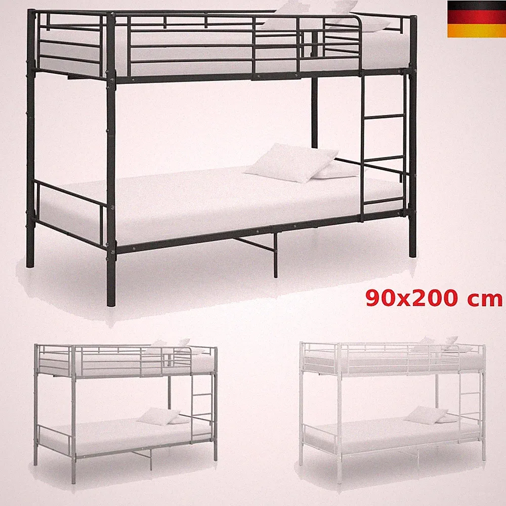 Metall Etagenbett 90x200 cm Kinder Hochbett Bett Doppel Stockbett Spielbett Weiß