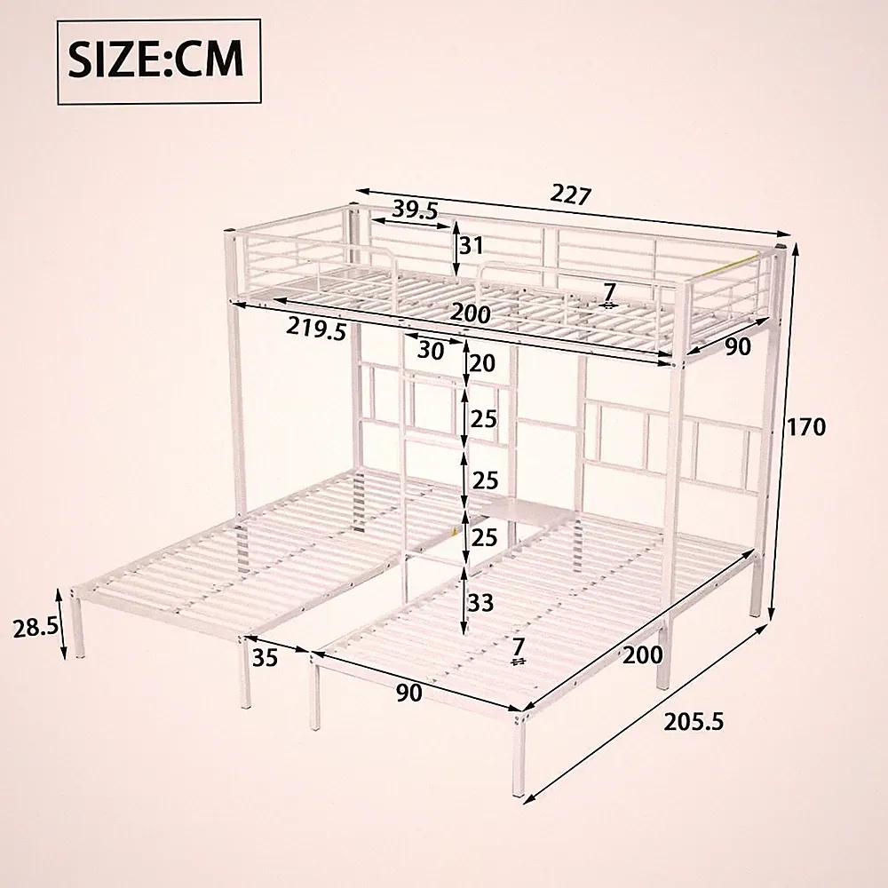 Metall Stockbett weiß mit Leiter, Liegefläche 90x200 cm, 227x205,5x170 cm